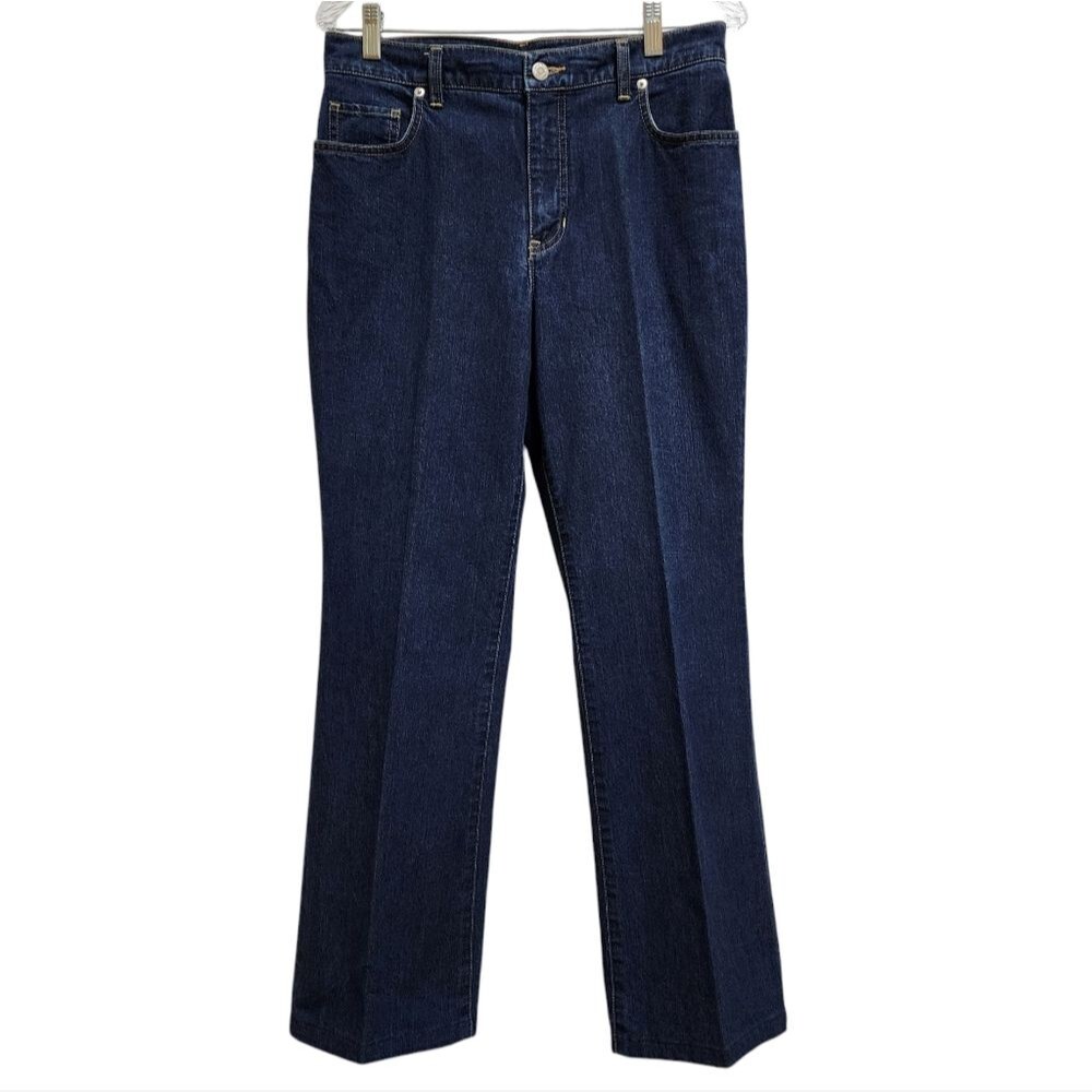 Lands End Blue Denim Bootcut Stretch Flat Hemmed Jeans Womens 6 Western Cowgirl